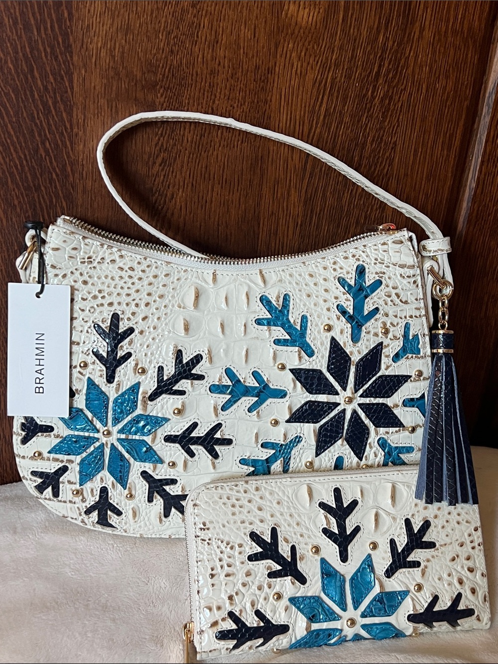 BRAHMIN Snowball Snowdrift Melbourne Shayna CrocEmbossed Shoulder Bag/Wallet NWT